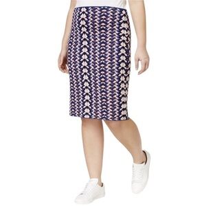 RACHEL ROY GEO PRINT JACQUARD CORNFLOWER PINK KNIT STRETCH PULL ON PENCIL SKIRT